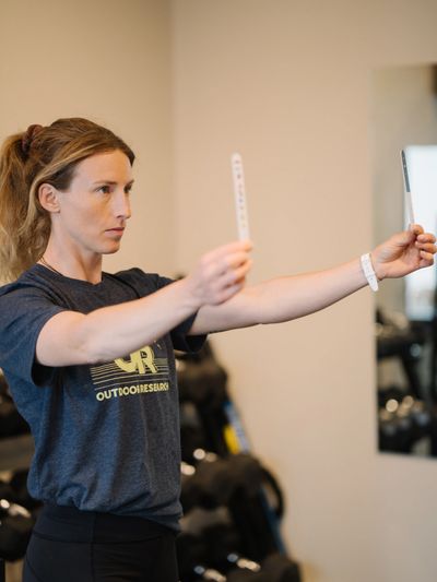 patient doing vision therapy as part of her concussion rehabilitation.