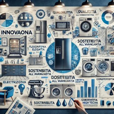 Infographic showcasing innovative and sustainable home appliances with Italian text.