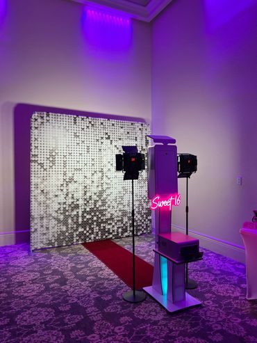 Elegant Curve Photo Booth rental setup for a Sweet 16 at R Banquet in La Habra, California.