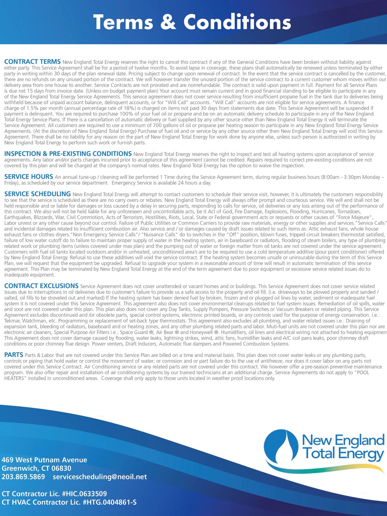 Oil Boiler and Furnace Service Terms