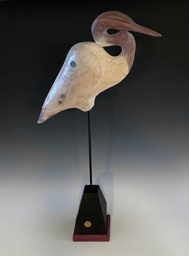 Heron Scribe, saggar-fired ceramics, 
15" x 11" x 4", 2022, SOLD