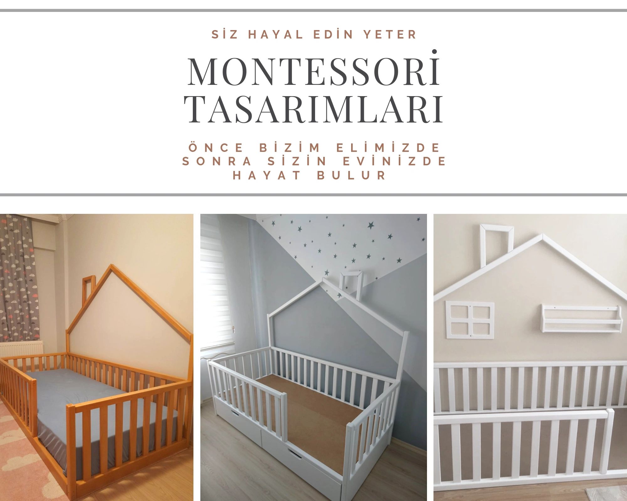 Kayın ağacından Alara modeli Montessori Yatak