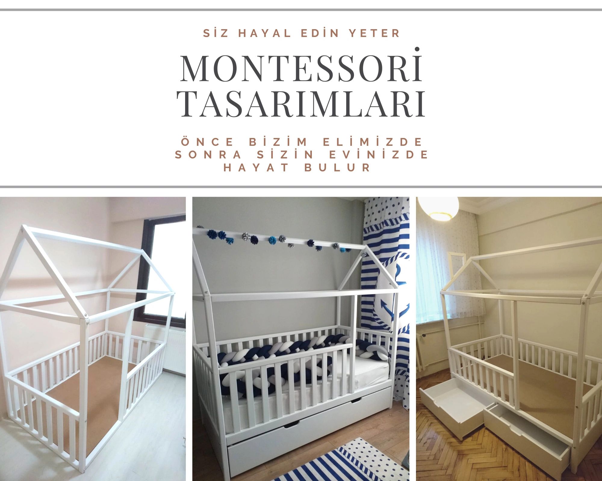 Kayın ağacından Arya modeli Montessori Yatak