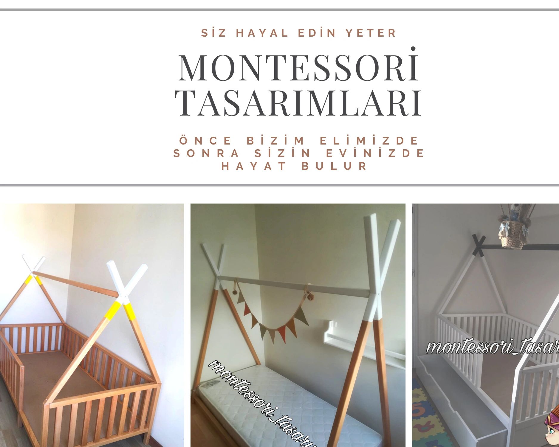 Kayın ağacından Sirac modeli Montessori Yatak