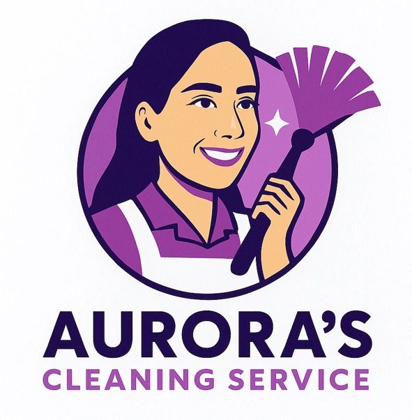 Logo of Aurora's Cleaning Service with a smiling woman holding a duster.