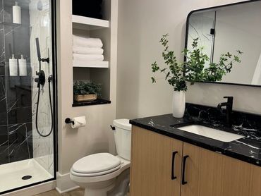 modern bathroom with walk in shower