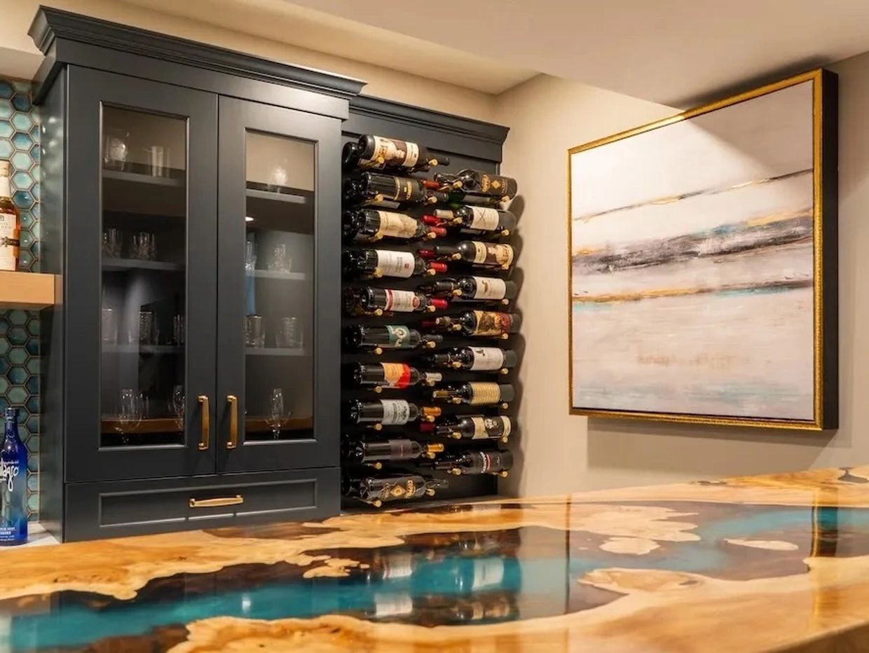 custom home bar - resin countertop - pittsburgh pa basement finishing