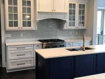 contemporary white and blue kitchen