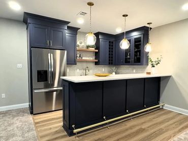 blue basement bar - modern home bar - pittsburgh basement finishing