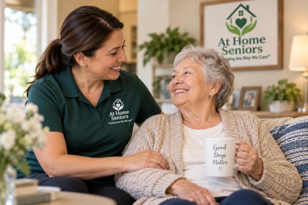 At Home Seniors caregiver assisting an older adult with ADLs in Tucson, Az.