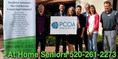 Group photo promoting AT Home Seniors and Pima Council on Aging for Southern Arizona caregiving serv