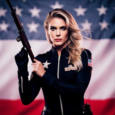 Soldier Blond Woman in military uniform in front of USA Flag in background
https://sea-rocks.com