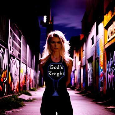 God's Knight Blond Woman in exercise gear stands defiantly in graffiti alley
https://sea-rocks.com