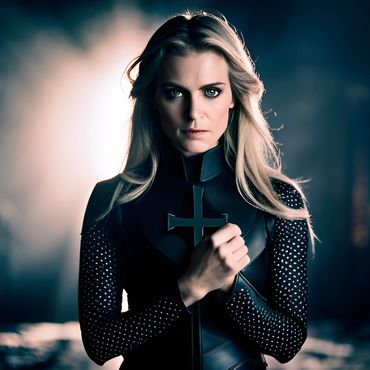 God's Knight Blond Woman in leather armor holds Holy Cross
- Rick Liberty
https://sea-rocks.com