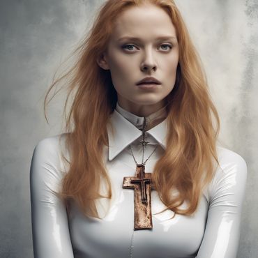 stunning pretty strawberry blond woman in white latex with a relic Holy Cross
https://sea-rocks.com
