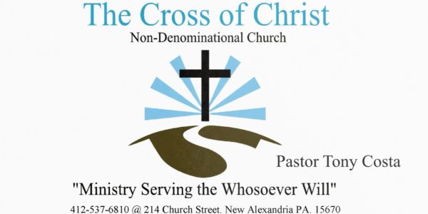 Logo of The Cross of Christ Non-Denominational Church with contact info.