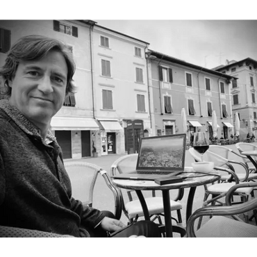 Dave editing footage filming with Allison Axinn in Pietrasanta, Italy.