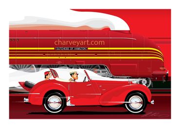 Dutchess of Hamilton
1947 Triumph 1800 Roadster
Racing a Locomotive
Sports Car
Railway Art
Car Art