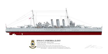 HMAS Canberra (I)
County Class 
Heavy Cruiser
D33
RAN
Royal Australian Navy
Naval Art
Maritime Art