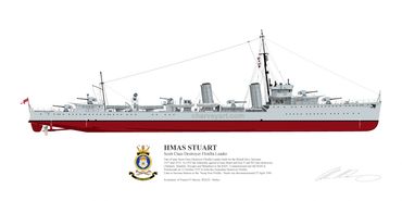 HMAS Stuart
Scott Class Destroyer Flotilla Leader
RAN
Royal Australian Navy
Naval Art
Maritime Art