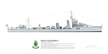 HMAS Waterhen
V and W Class Destroyer
D22
RAN
Royal Australian Navy
Naval Art
Maritime Art