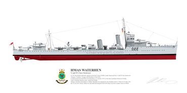 HMAS Waterhen
V and W Class Destroyer
D22
RAN
Royal Australian Navy
Naval Art
Maritime Art
