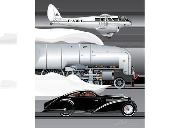 Airspeed Ambassador
Hush, Hush
Jaguar SS Roadster
Racing a Steam Engine
Railway Art
Aviation Art
