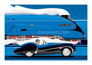 Mallard
1939 Jaguar SS100 Roadster
Racing a Steam Locomotive
Sports Car
Railway Art
Classic  Car Art