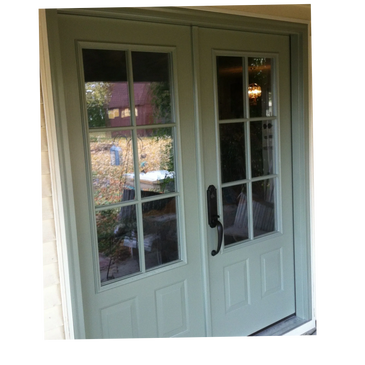 Fiberglass replacement doors with 3/4 glass and custom paint finish by ES Companies of Denver, CO.