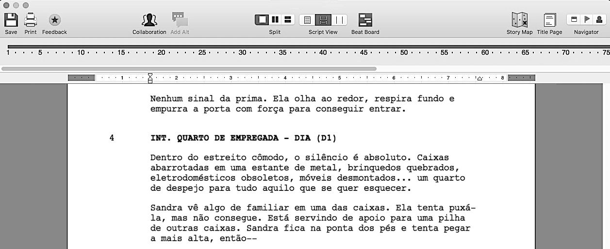 Trecho do roteiro "Criadas" escrito por Carol Rodrigues.