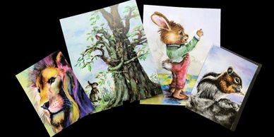 Colorful Lion Watercolor, Forest Hug painting, Yeahbut Rabbit Book Illustration, Chipmunk Print