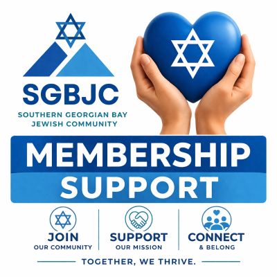 Support membership for Southern Georgian Bay Jewish Community with heart and unity symbols.