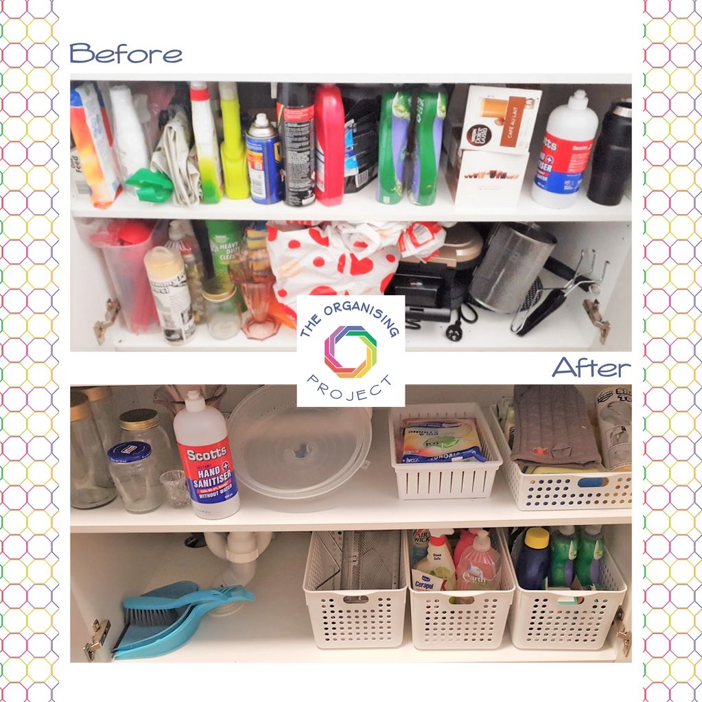 Undersink storage - cleaning clutter - storage boxes - kitchen clutter - decluttering - overwhelm