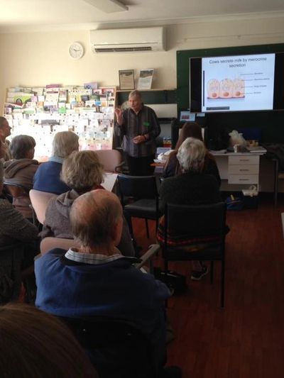 Dr Sandra Baxendell giving a lecture to goat owners