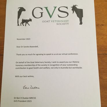 Letter awarding Life membership to the British Goat Society
