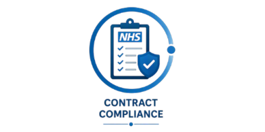 NHS contract compliance icon with checklist and shield.