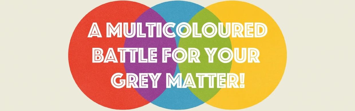 Three overlapping coloured circles, text reads A multicoloured battle for your grey matter!