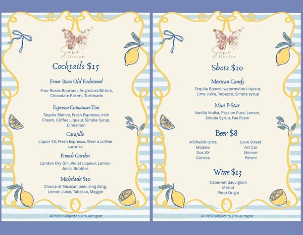 soho summer menu 2026