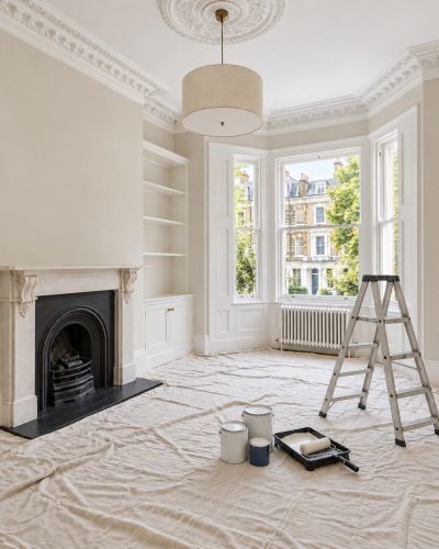 Victorian bay-window room prepped for decorating in East London