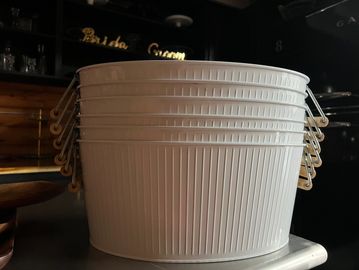 white metal buckets