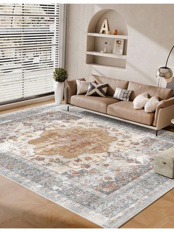 Blue and beige toned rug