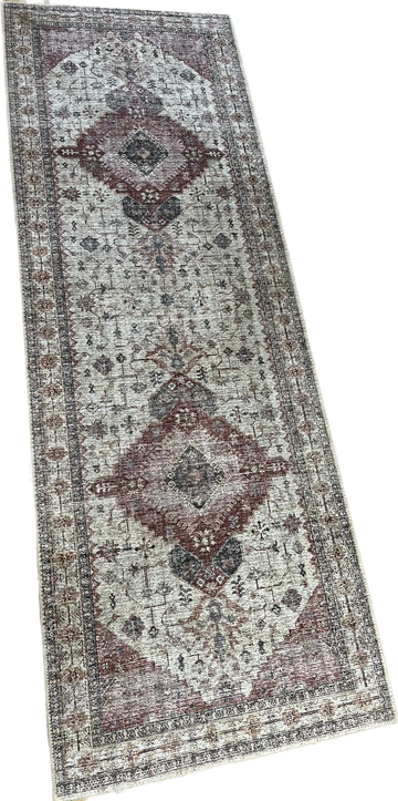 Beige red tone runner rug