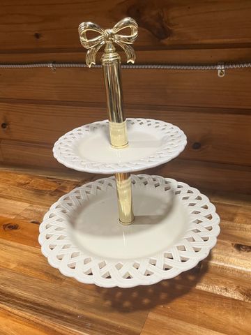 white and gold double tiered platter