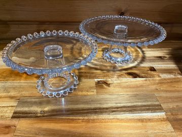 2 glass beaded cake stands