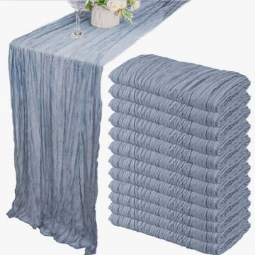 Dusty blue cheesecloth table runner