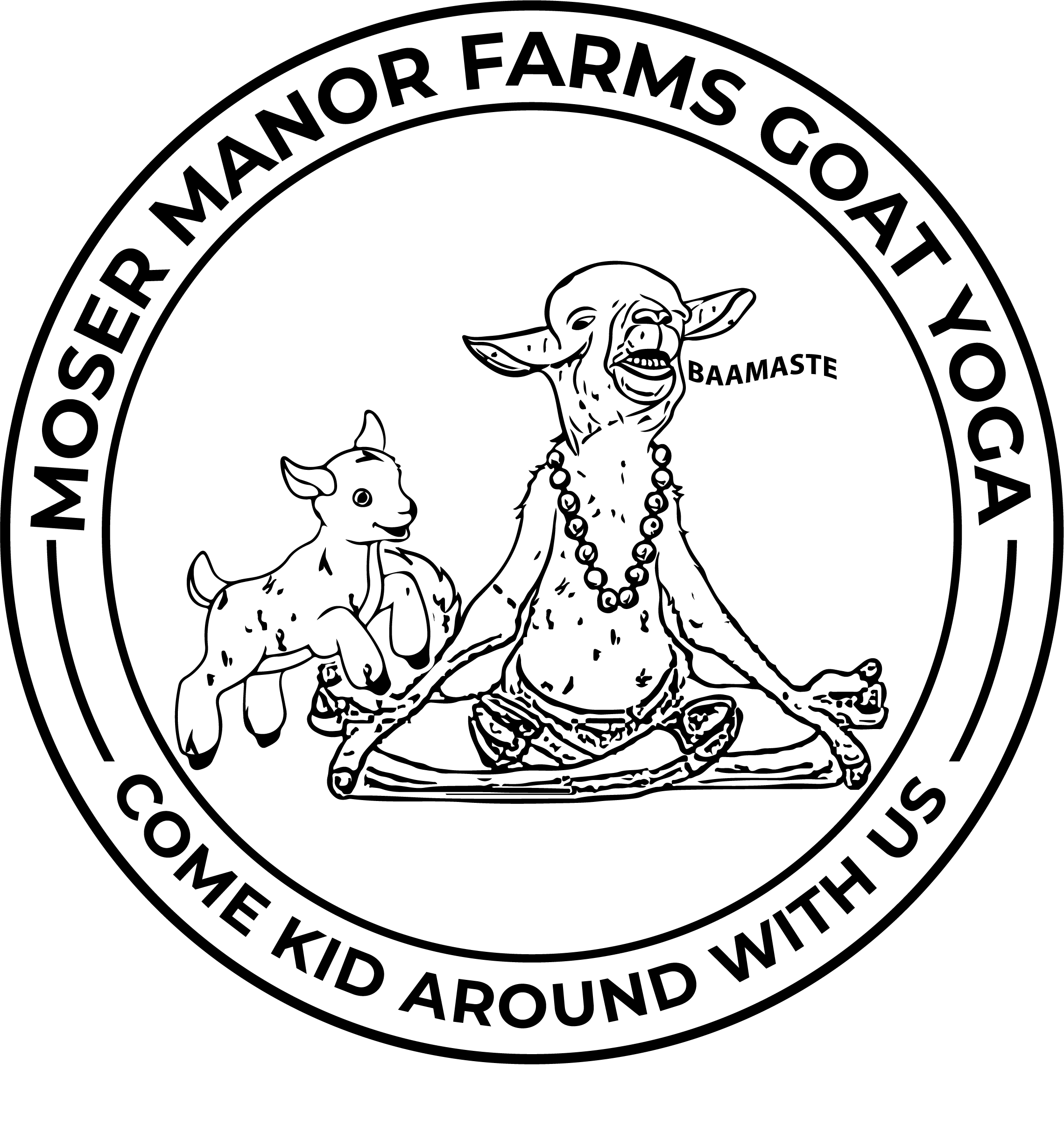 Logo with old goat meditating with a kid jumping around him