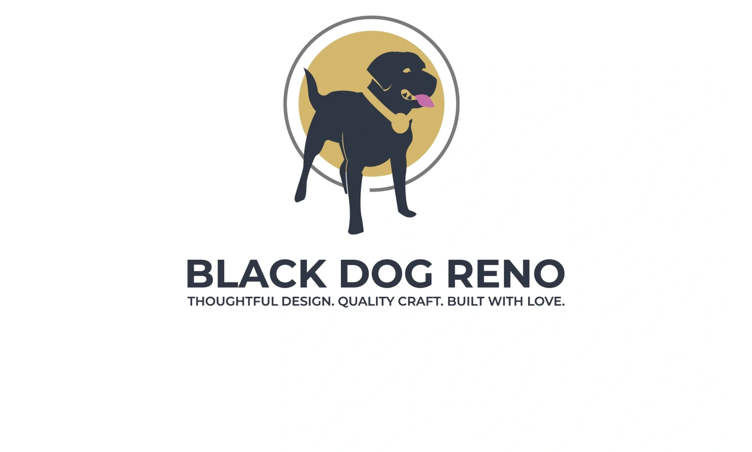 Logo of Black Dog Reno with a black dog silhouette and tagline.