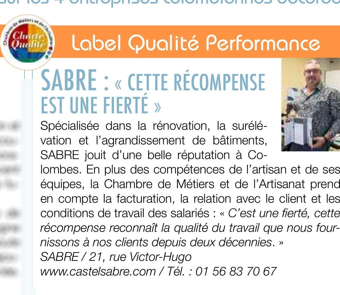 Label de qualité et de performance, un article dans la revue de colombes