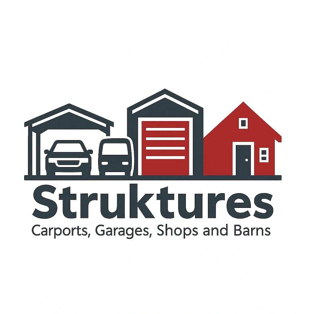 Logo of Struktures showing carports, garages, shops, and barns.