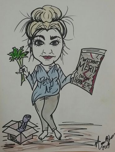 Pen, marker, and watercolor. A caricature of my favorite author, Colleen Hoover.